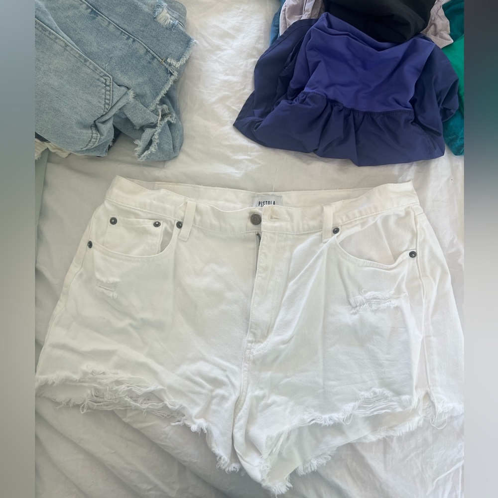 Pistola High Waist White Denim Shorts